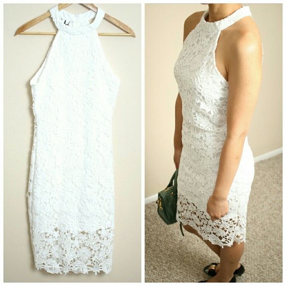 Women's White Floral Lace High Neck Dress S - Picture 7 of 8